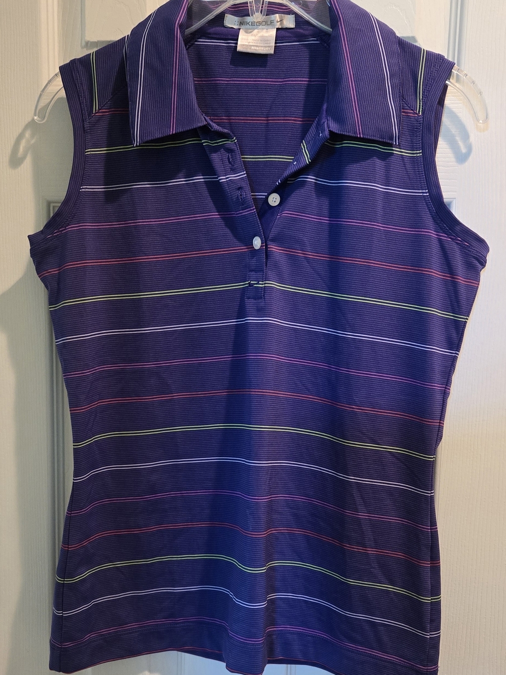 Nike Golf Women's Purple Sleeveless Top with Multicolor Stripes